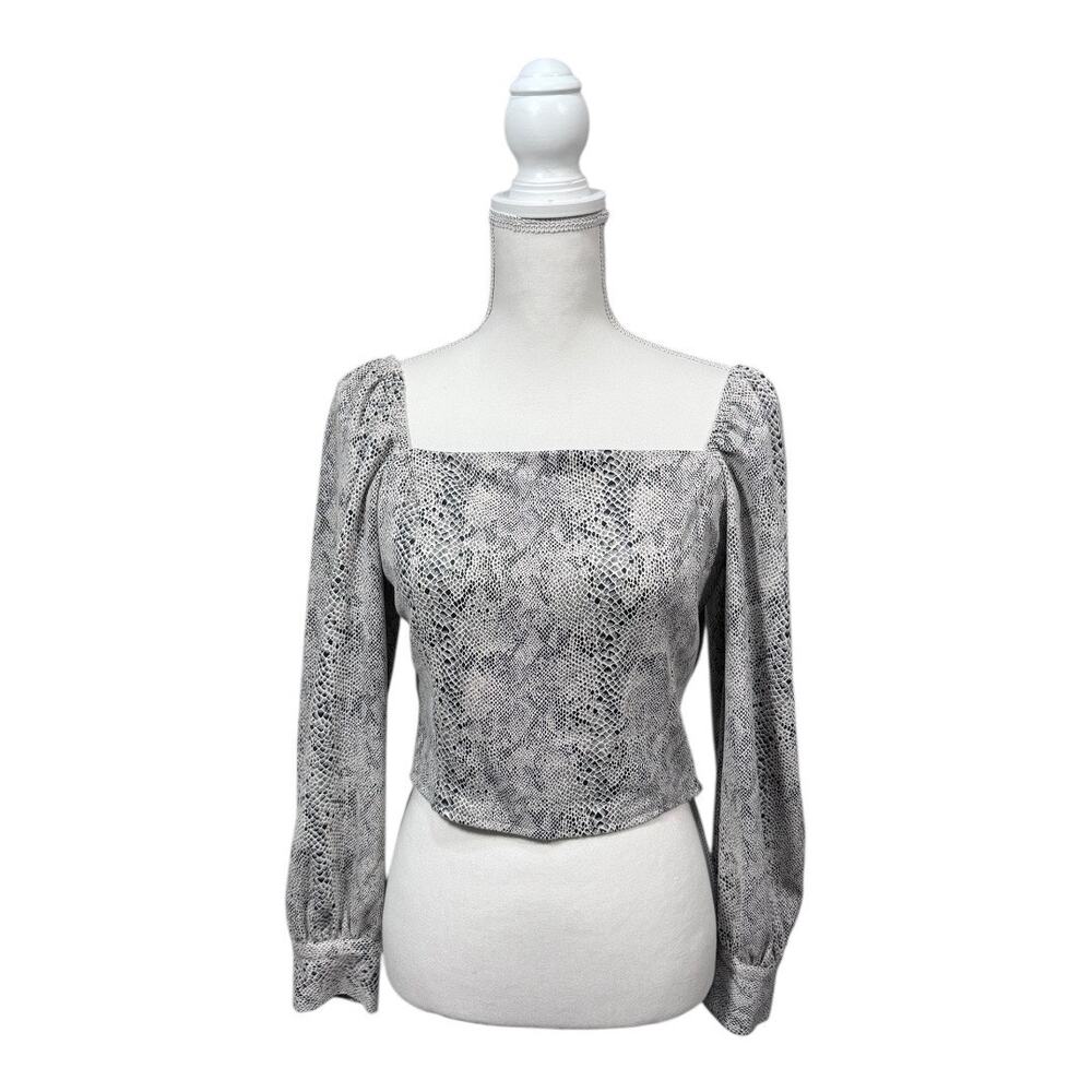 She & Sky Black and Grey Snake Print Square Neck Top - Size L